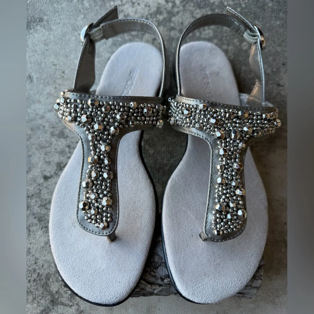AEROSOLES Crystal Chlear Silver Embellished‎ Sandals Sz-7.5M. J